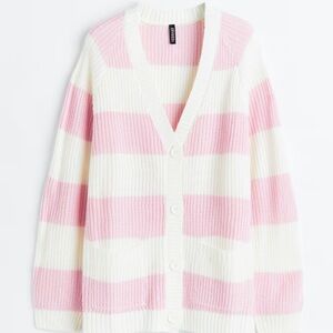 Rib Knit Pink and White Cardigan
